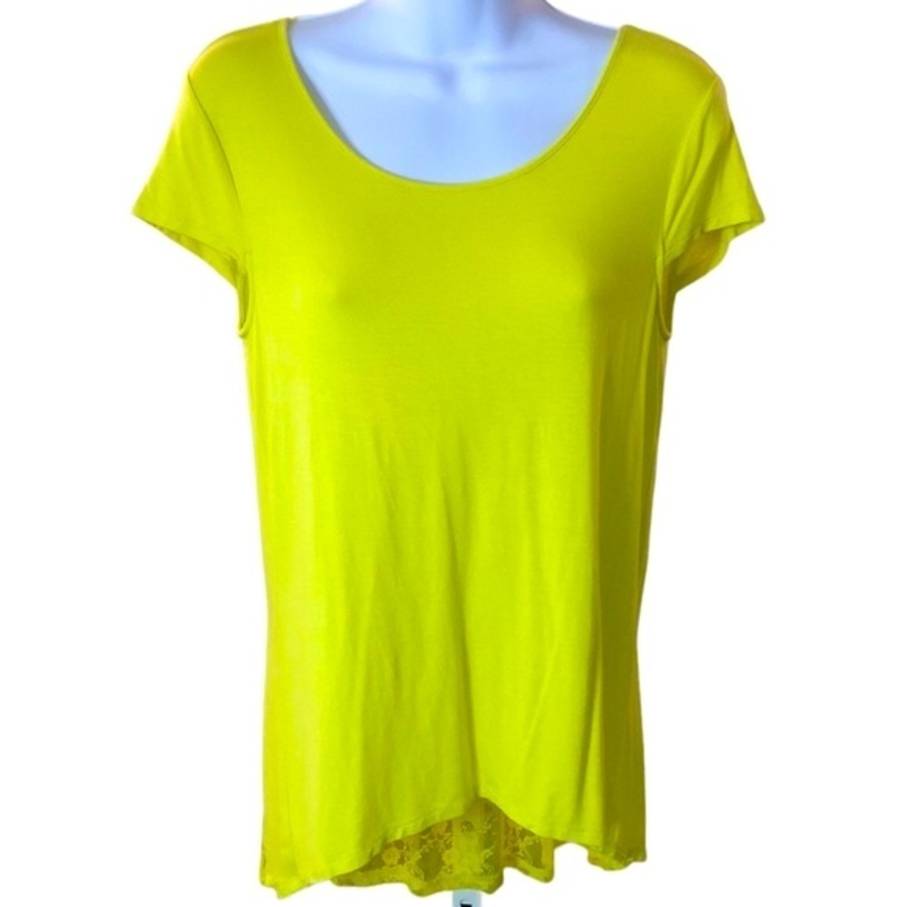 Lace Cap Sleeve Chartreuse Yellow Pear TShirt Blouse Bright Neon Scoop N…